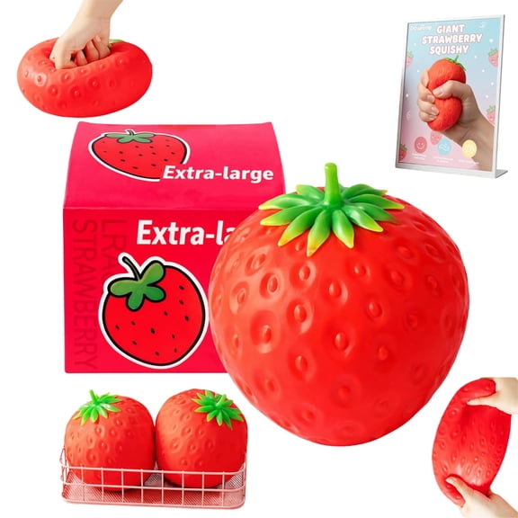 EVHRZN 7in Giant Strawberry Squishy, Jumbo Realistic Strawberry Stress Ball TPR, Large Squeeze Fruit Ball, Big Strawberries Squishies Fidget for Adults Party Favor Stress Relief