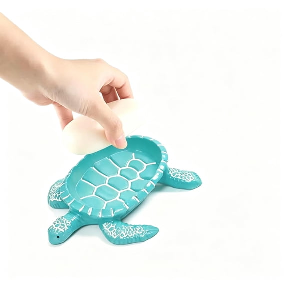 EVHRZN Cute Turtle Soap Dish – Resin Self-Draining Soap Holder for Bathroom Sink & Shower – Quick-Dry Soap Saver – Unique Tortoise Seashell Decor for Kitchen Countertop or Travel