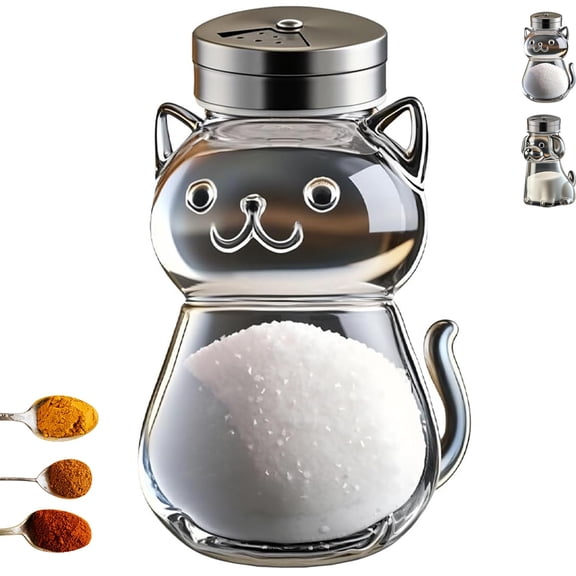EVHRZN Funny Salt and Pepper Glass Bottle, Cute Cat & Dog Salt and Pepper Containers with Stainless Steel Lids, Transparent Glass Bottle Set for Kitchen Cooking, Table, Camp