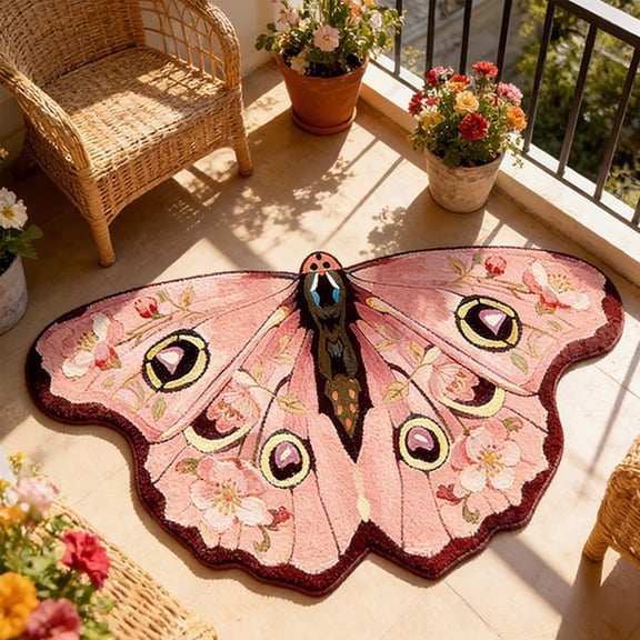 EVHRZN Irregular Butterfly Moth Shaped Area Rug, 2026 New Vintage Colorful Butterfly Print Rug, Soft Fluffy Non-Slip Floor Carpet Washable for Living Room Bedroom Bathroom Entryway