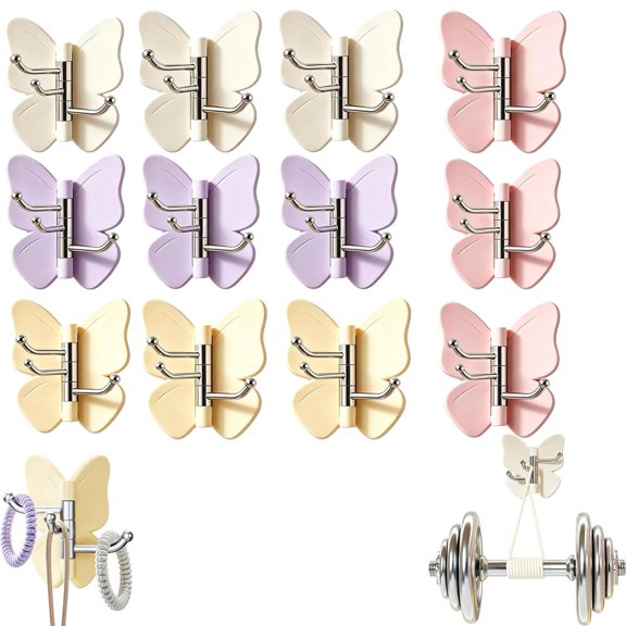EVHRZN Rotating Butterfly Adhesive Wall Hooks No Drill 3-Prong Swivel Hangers with 270° Adjustable Wings Strong Stick On Organizer for Inner & Outer Corners Bathroom & Entryway