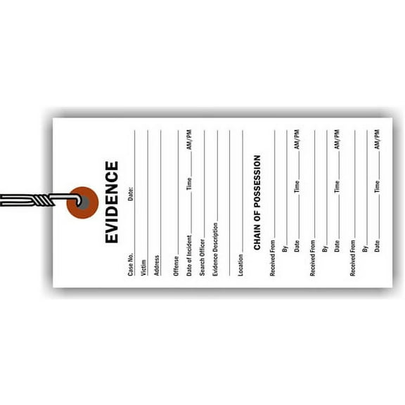 EVIDENCE - CHAIN OF POSSESSION Tag, 2.375" x 5.25", Wired, Wh Tyvek - Pk/100