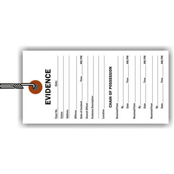 EVIDENCE TAGS, 2.375" x 5.25", White Tyvek, Wired, 25 tags