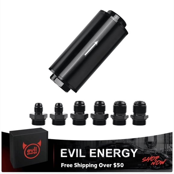 EVIL ENERGY 100 Micron Universal Inline Fuel Filter with 6AN 8AN 10AN Adapters For Filtering Gasoline, Diesel
