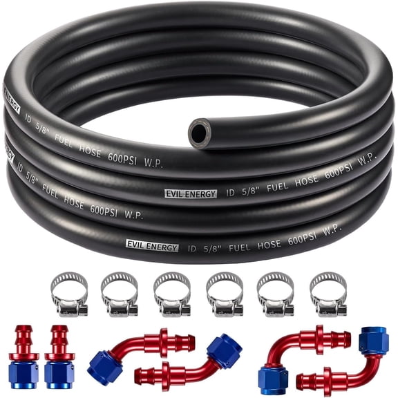 EVIL ENERGY 10AN Fuel Line Kit 10FT CPE Rubber Fuel Hose with Push Lock Fittings & Clamps - 5/8" Barb Blue Red for Gas Diesel E85