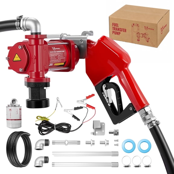 EVIL ENERGY 12V 20 GPM Fuel Transfer Pump, DC Electric Gasoline Transfer Pump Kit with Auto Shut Off Nozzle, 13FT Hose & Filter, for Gasoline, Diesel,Kerosene