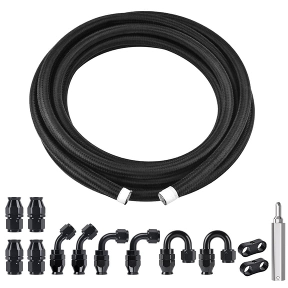 EVIL ENERGY 12AN 16FT PTFE Fuel Line Kit, Nylon Stainless Steel Braided Fuel Hose with Fittings, E85 Compatible Fuel Line Hose Kit for Fuel Oil Brake Clutch Lines