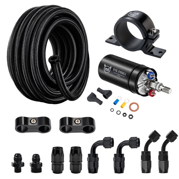 EVIL ENERGY 12V Inline Electric Fuel Pump Kit – 300 LPH High Flow External Pump with 10FT 6AN CPE Fuel Line & Fittings, 75 PSI, for EFI Systems Gas/Diesel