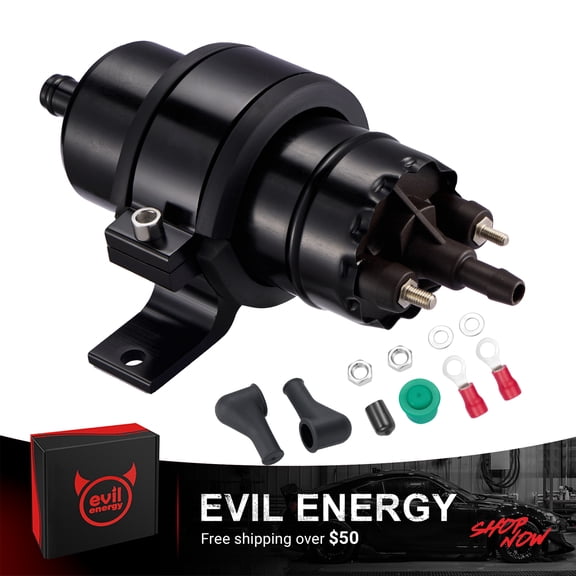 EVIL ENERGY 255 LPH External Electric Fuel Pump for EFI–12V 150 PSI Max, Inline Mount, Gas/Diesel, Fuel Injection Systems-Black