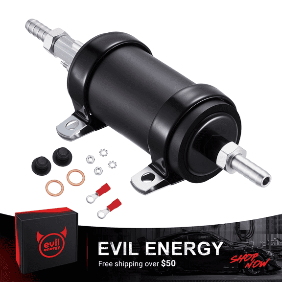 EVIL ENERGY 290 LPH External Electric Fuel Pump for EFI–12V-13.5V, 100 PSI, Inline Mount, 3/8" Inlet/Outlet for Tuned/Modified Cars-Black