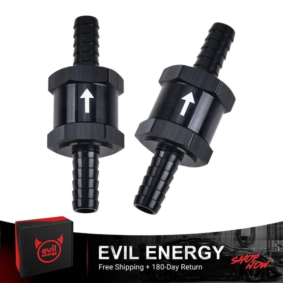 EVIL ENERGY 2PCS Fuel Check Valve 3/8" Black Aluminum One Way Inline Non-Return Valve for Diesel Gasoline Oil Fuel Line