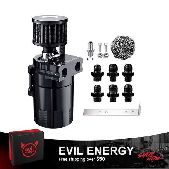 EVIL ENERGY 300ml Baffled Oil Catch Can Kit with Breather Filter, Universal PCV Air Oil Separator