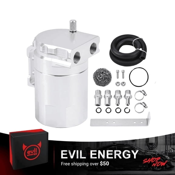 EVIL ENERGY 300ml Baffled Oil Catch Can Universal Aluminum Oil Separator – Anti-Carbon Breather Kit for Turbo/Supercharged/NA Engines