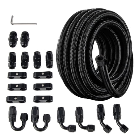 EVIL ENERGY 4AN 10FT CPE Nylon Braided Fuel Line Kit with 12PCS Swivel Fitting Adapters, Oil Gas Fuel Hose End Fittings for Transmission Cooler & Fuel Supply Line