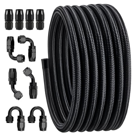 EVIL ENERGY 4AN 16FT CPE Nylon Braided Fuel Line Kit with 10PCS Swivel Fitting Adapters, Oil Gas Fuel Hose End Fittings for Transmission Cooler & Fuel Supply Line