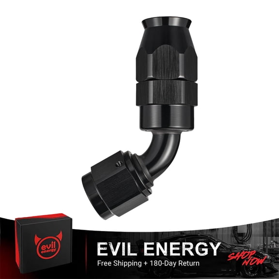 EVIL ENERGY 4AN 45 Degree PTFE Hose End Fitting, Black Aluminum Swivel Adapter, Clearance Connector for Teflon Braided Fuel Lines