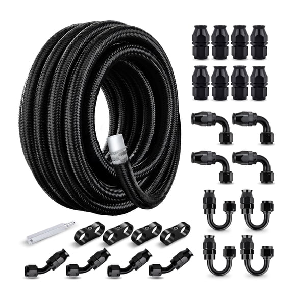 EVIL ENERGY 4AN PTFE Fuel Line Kit 33FT, E85 Braided Hose with 20PCS Fittings, Black Nylon for LS Swap EFI Systems