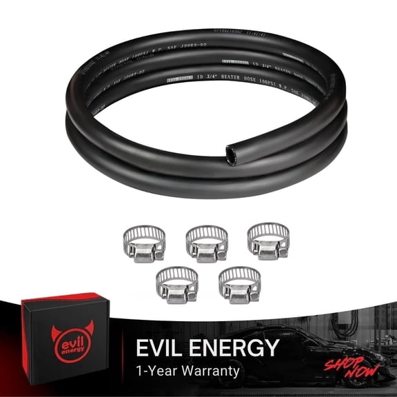 EVIL ENERGY 5/8 inch Heater Hose 5FT Coolant Hose Radiator Hose with 5 Clamps 100PSI Straight Rubber Hose SAE 20R3 Black for Automotive Cooling System