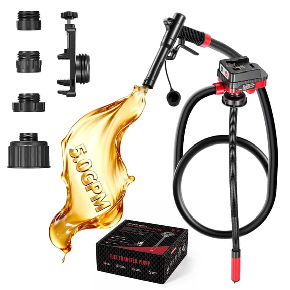 EVIL ENERGY 5 GPM Cordless Fuel Transfer Pump, Portable Gas Can Pump with 51" Hose & 5 Adapters, for Diesel/Gasoline/Water (Bare Tool)