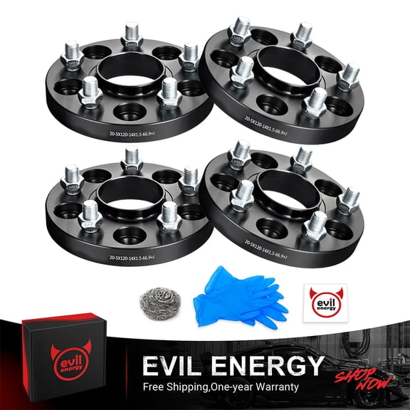 EVIL ENERGY 5x120mm 20mm Wheel Spacers for Chevy Camaro, SS & Cadillac CTS (2008 - 2019), 4-Pack M14x1.5, 66.9mm Hub Bore CNC 6061-T6 Aluminum
