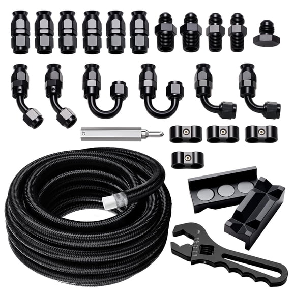 EVIL ENERGY 6AN 30FT PTFE Fuel Line Kit, Nylon Braided Fuel Hose, LS Swap EFI E85 PTFE Fuel Line with Hose End Fittings and Adjustable Wrench