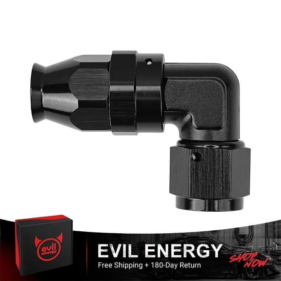 EVIL ENERGY 6AN 90 Degree PTFE Hose End Fitting, Tight Radius Black Aluminum Swivel Adapter, Universal Fuel Line Connector for Teflon Braided Hose Systems