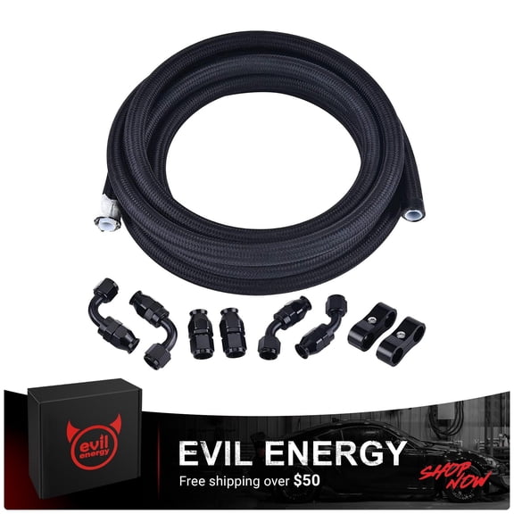 EVIL ENERGY 6AN PTFE Fuel Line Kit 10FT, E85 Nylon Braided Hose with 6PCS AN6 Fittings for LS Swap EFI Fuel Systems