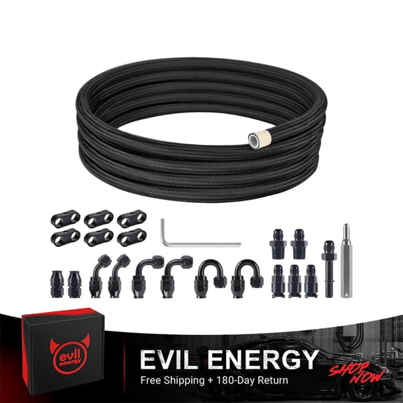 EVIL ENERGY 6AN PTFE Fuel Line Kit 10FT, E85 Nylon Braided Hose with AN6 Fittings for LS Swap EFI Fuel Systems