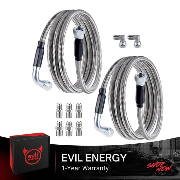 EVIL ENERGY 6AN PTFE Fuel Line Kit 52", Stainless Steel Braided Transmission Cooler Hose for 4L60E 4L80E TH350 TH400