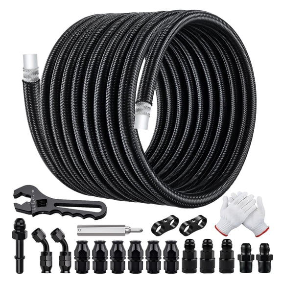 EVIL ENERGY 6AN PTFE Fuel Line Kit E85 Compatible, 25FT Stainless Steel Braided AN6 Fuel Hose for LS Swap EFI Conversion, with Adjustion Wrench