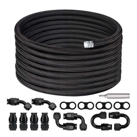 EVIL ENERGY 6AN PTFE Fuel Line Kit E85 Compatible, 30FT Stainless Steel Braided AN6 Fuel Hose for LS Swap EFI Conversion