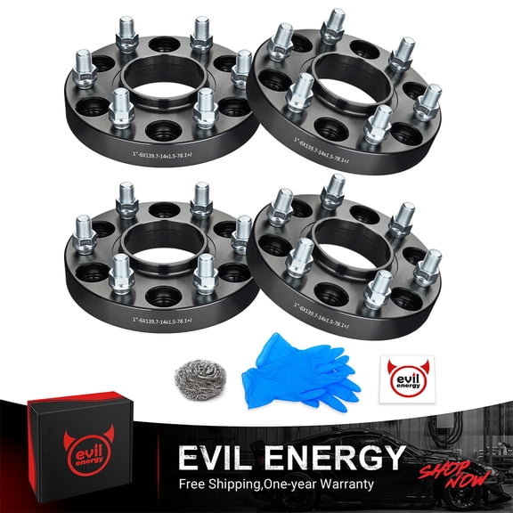 EVIL ENERGY 6x139.7mm 1 Inch Wheel Spacers for 1999 - 2013 Chevrolet & GMC Trucks, 4-Pack M14x1.5, 78.1mm Hub Bore CNC 6061-T6 Aluminum