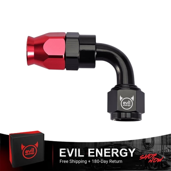 EVIL ENERGY 8AN 90 Degree PTFE Hose End Fitting, Red & Black Aluminum Swivel Adapter Connector, Universal Fuel Line Fitting for Teflon Braided Hose Systems