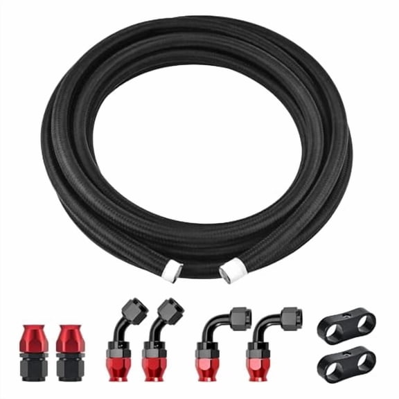 EVIL ENERGY 8AN PTFE Fuel Line Kit 10FT, AN6 Nylon Braided Fuel Hose for E85 Ethanol Gasoline Fuel Line, Black & Red