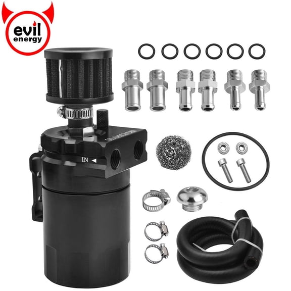 EVIL ENERGY Baffled Oil Catch Can 300ml Universal Aluminum Oil Separator with Breather Filter, 3/8-inch ID 2.6FT NBR Fuel Hose Kit