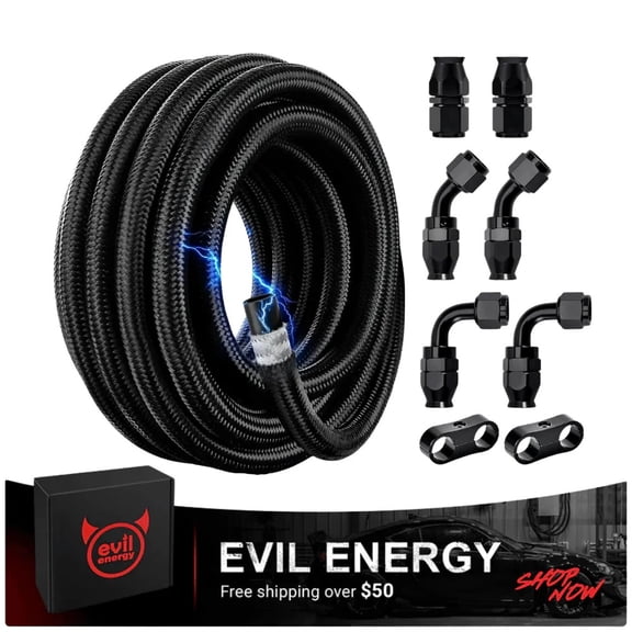 EVIL ENERGY Conductive 10AN 10FT PTFE Fuel Line Kit, Antistatic E85 Compatible Nylon Braided Fuel Hose for LS Engine, Fuel Injection, Turbo, Carburetor
