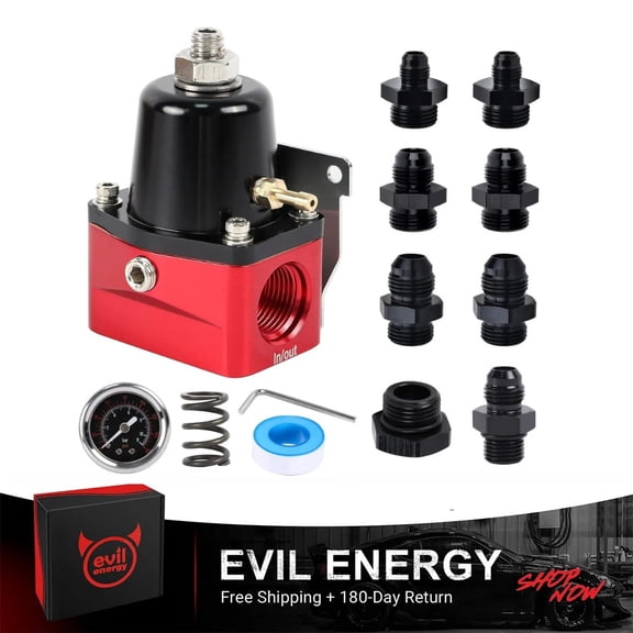 EVIL ENERGY Fuel Pressure Regulator Kit 6AN Adjustable Bypass Return Style with Gauge, for E85 Ethanol & Gasoline EFI Fuel Injection Systems, 20-75 PSI / 75-120 PSI, Black
