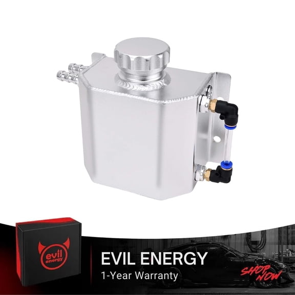 EVIL ENERGY Universal Coolant Overflow Tank, 1L Aluminum Coolant Reservoir with M14 Fitting, TIG Welded Expansion Tank, 3/8" Barb for Radiator Overflow