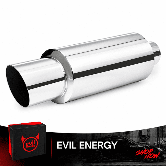 EVIL ENERGY Universal Exhaust Muffler with Slant-Cut Silver Tip, 2" Inlet 3" Outlet, Polished Stainless Steel for Car Exhaust Systems