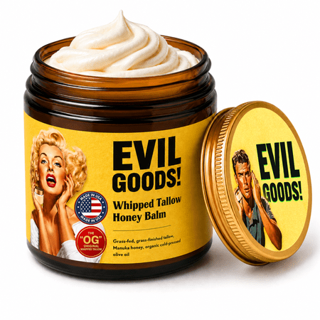 EVIL GOODS Whipped Tallow & Manuka Honey Balm, 4 oz, Unscented – Natural Face Moisturizer, Body Lotion & Lip Balm for Dry, Sensitive Skin