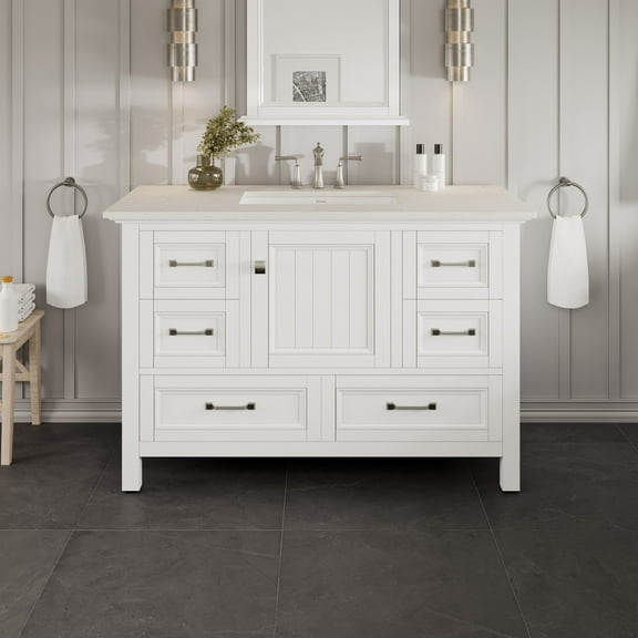 EVIVA Britney 42 Inch Transitional White Bathroom Vanity With White Carrara Quartz Countertop