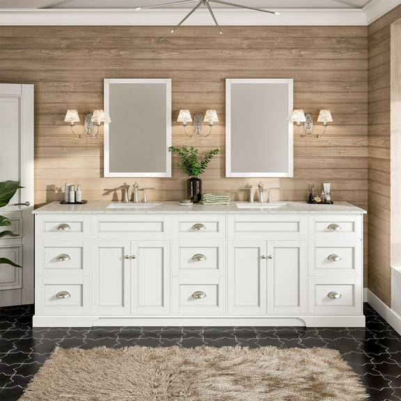 EVIVA Epic 96 Inch Transitional White Vanity w/ Brushed Nickel Hardware