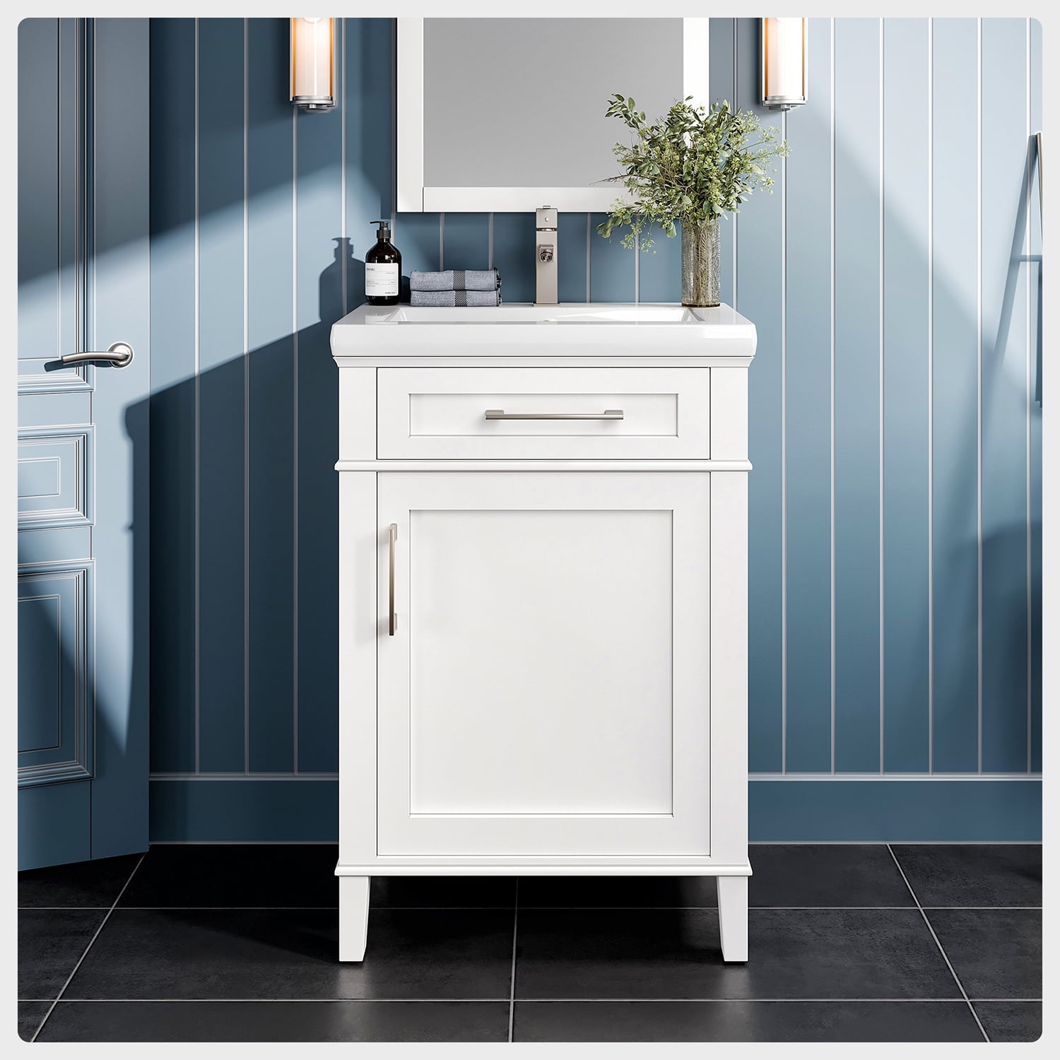EVIVA Garci 24 Inch White Transitional Bathroom Vanity with Porcelain ...