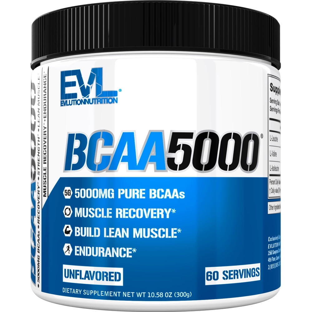 Evlution Nutrition BCAA5000 Powder 5 Grams of Branched Chain Amino Acids (BCAAs) Essential for Performance, Recovery, Endurance, Muscle Building, Keto Friendly, No Sugar (30 Servings, Unflavored)