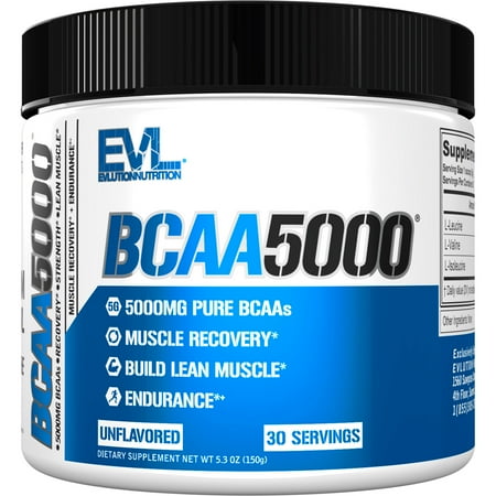 EVL BCAAs Amino Acids Powder - BCAA Powder Post Workout Recovery Drink and Stim Free Pre Workout Energy Drink Powder - 5g Branched Chain Amino Acids Supplement for Men - Unflavored Powder