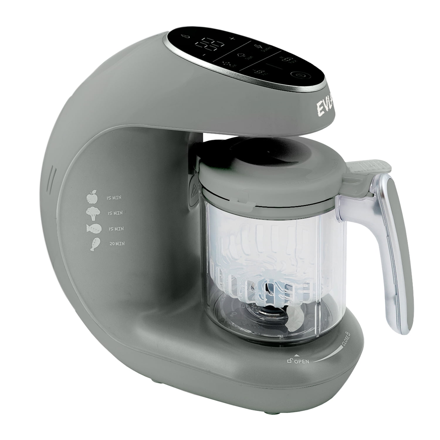 EVLA'S Baby Food Maker, Steamer, Blender, Baby Food Processor, Touch Screen, with 6 Reusable Food Pouches for Storage or Travel, Grey