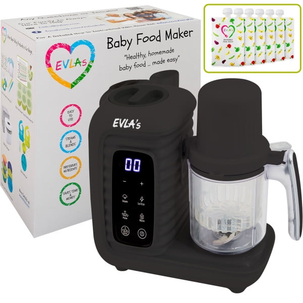 EVLA's Dark Grey Electric Baby Food Processor with Steaming Baskets