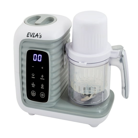EVLA'S Baby Food Maker with 2 Steaming Cups, Steamer, Blender, Baby Food Processor, Touch Screen, with 6 Reusable Food Pouches, White