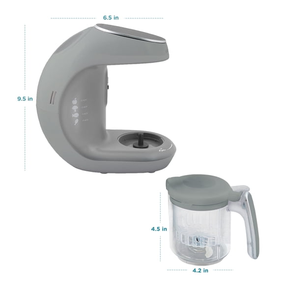 EVLAs Baby Food Maker with Touch Screen, 6 Reusable Pouches, and 2 Stirring Cups (Gray)