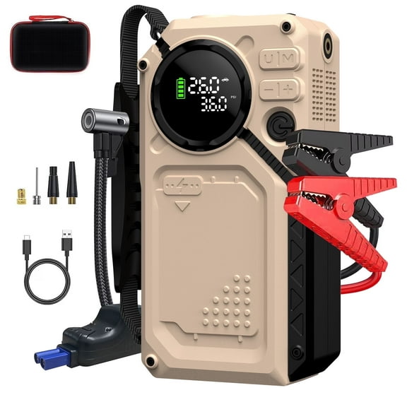 EVLIVE 3000A Peak Car Jump Starter Portable(8.5 Gas/6L Diesel)，Battery Jump Starter with Air Compressor 150 PSI，Dual USB Quick Charge & LED Light